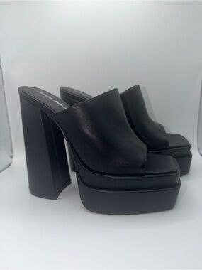 Public Desire Black Chunky Platform Mule Heels